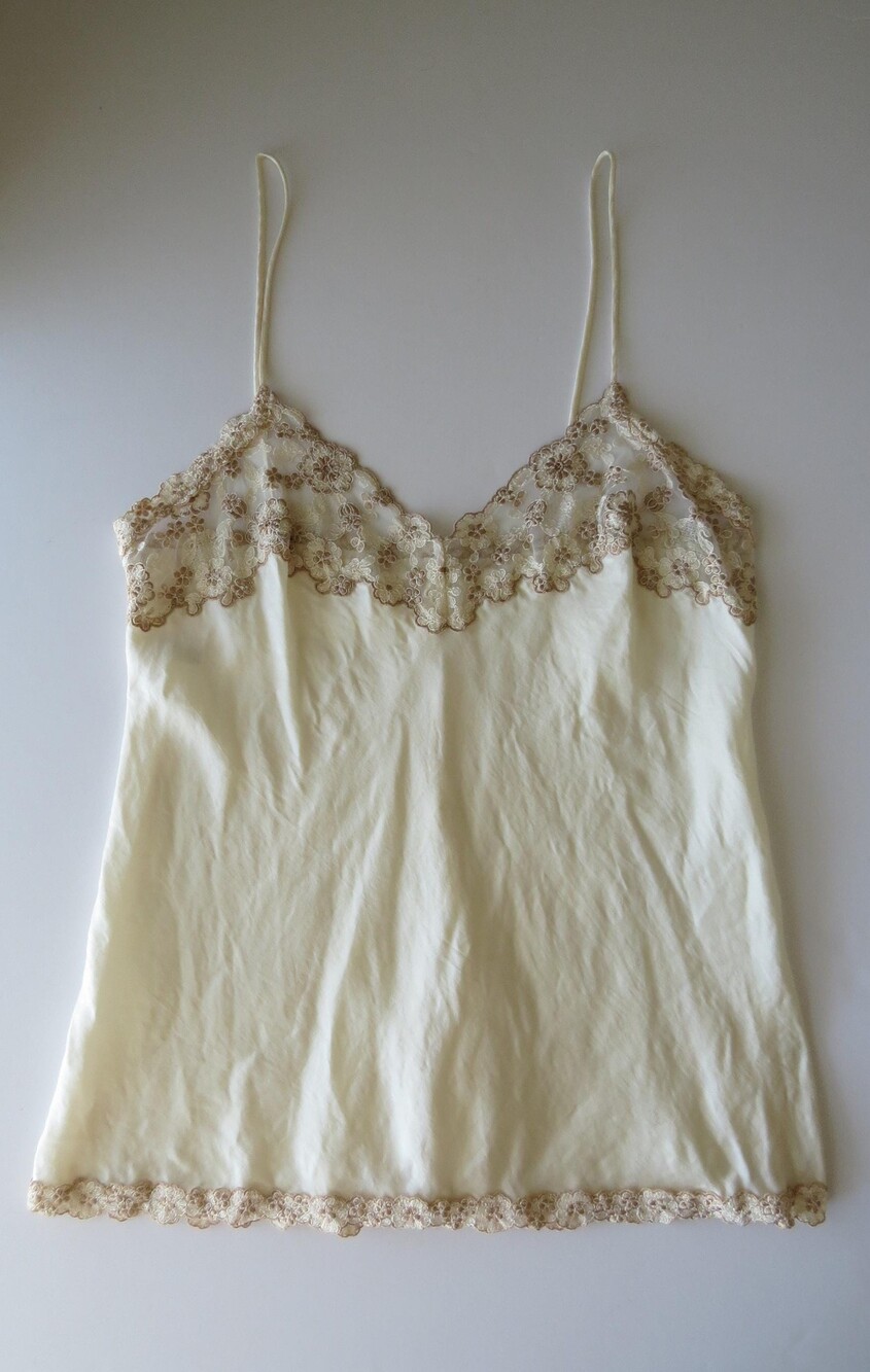 Vintage La Perla GOLD LABEL Ivory Silk Camisole, Café-au-Lait Embroidery, Made i